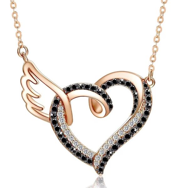 Heart-Wing Zircon Pendant Necklace