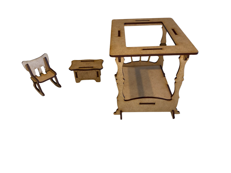 Wooden Doll House Furniture Daffodil - Bed, Chair &amp; Side-table Set