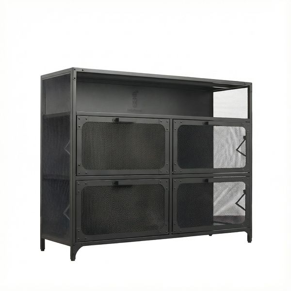 imix home Metal Bar Cabinet Sideboard with Mesh Doors - Matte Black