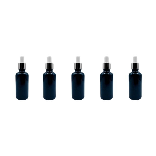 5 Pack Black Glass Bottles with White Dropper - 50ml