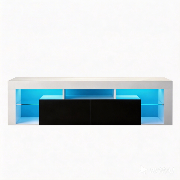 Furnny TV Stand with 2 Drawer, Glass Shelf and Adjust Light for Livingroom
