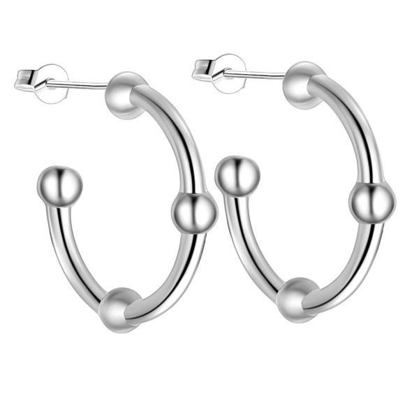Silver Designer Hoop Stud Round Earrings image