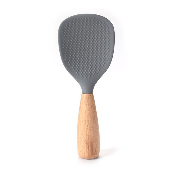 Silicone Spoon with Wooden Handle for Rice Cooker (Grey)