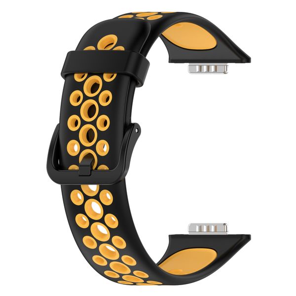 Sport Silicone Strap Compatible with Huawei Fit 2-Black &amp; Yellow