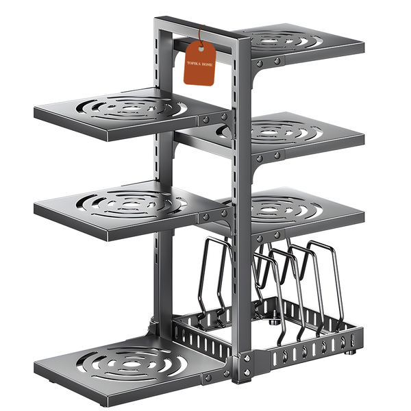 Topika - 6+1Tier Pan Organiser Rack w/ Heavy Duty Adjustable, Kitchen Decor