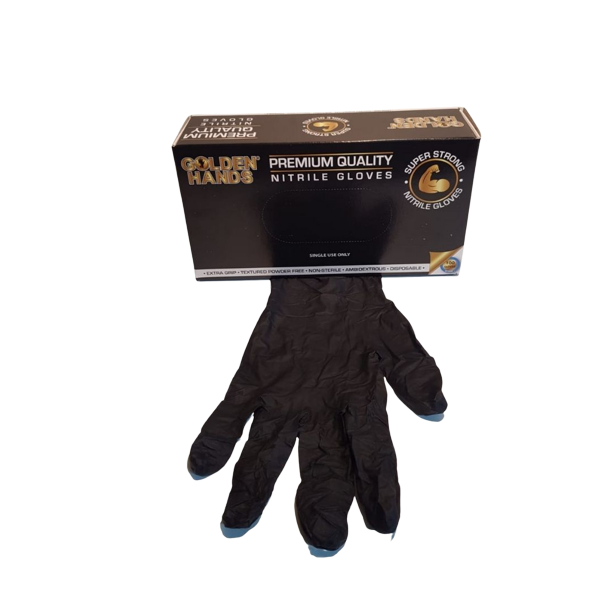 Golden Hands Black Nitrile Gloves - Medium - 100s