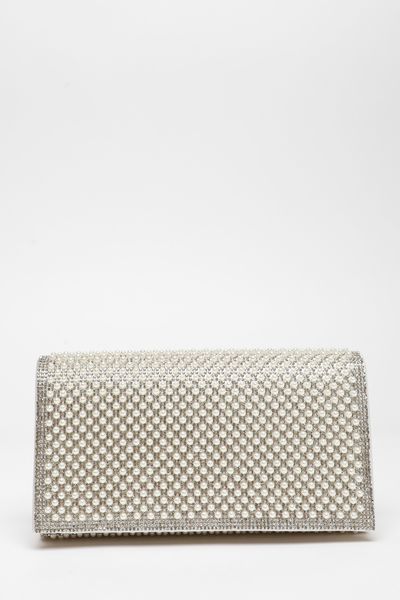 Quiz - Women Bridal White Pearl Embellished Clutch Bag