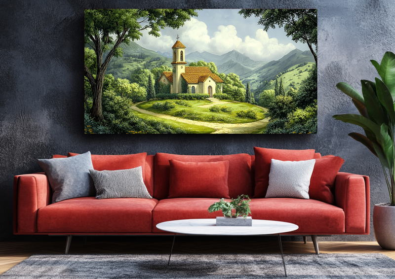 Canvas Wall Art - Serene Village Church - BX0335