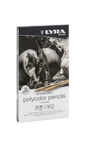 Lyra Rembrandt Polycolor Pencils - 12 Grey Tones in Metal Box