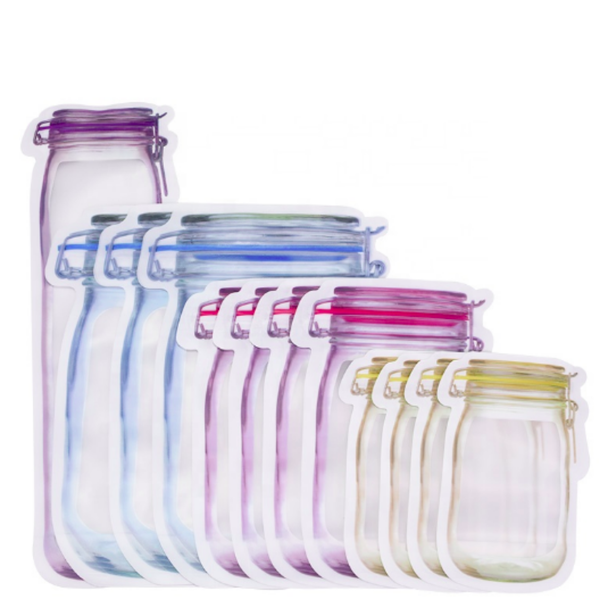 10Pc Reusable Mason Jar Zipper Food Storage Bag Snack Sandwich Airtight Bag