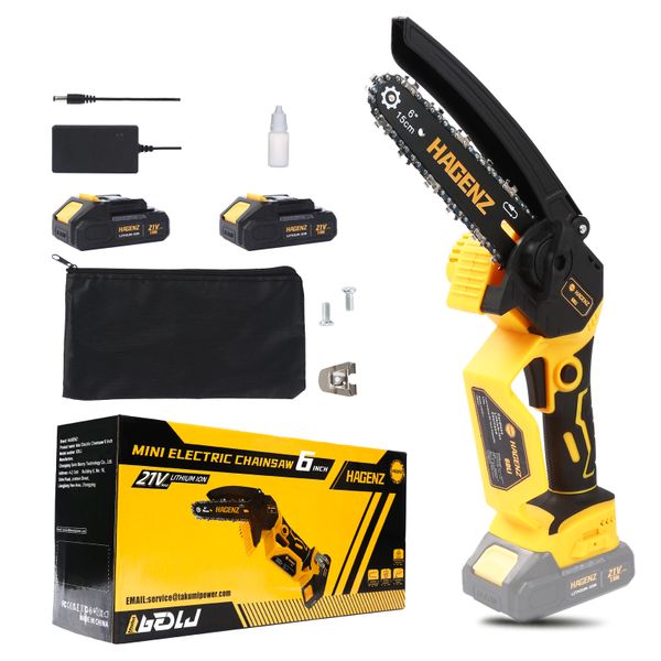 Hagenz Chainsaw 15cm 21V Cordless Handheld Chainsaw with Two 2.0AH Battery