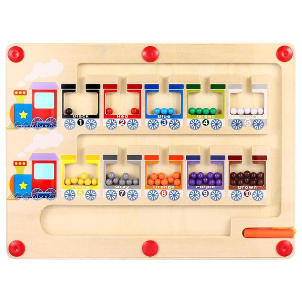 Early Education Wooden Maze Toy Colour Sorting Train Board &amp; Magnetic Pen