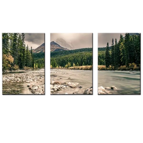 Canvas-Art-3 Pieces Forest River Landscape Wall Art