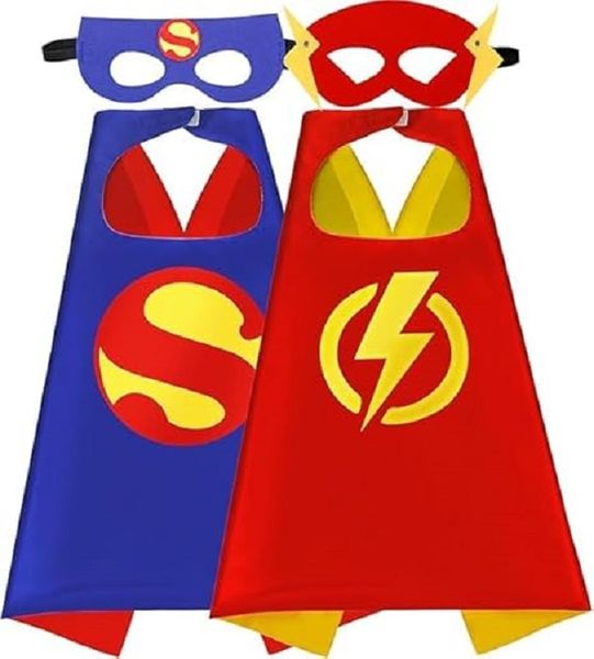 Superhero Capes and Masks for Kids - Lightning and Captain Superhero Costume - 2 Piece Set