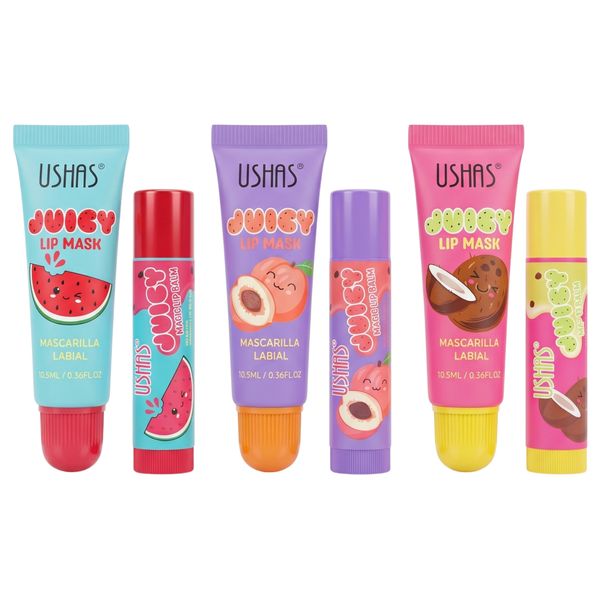 6 Pieces Gift Set Ushas Juicy Lip Masks &amp; Magic Lip Balm Moisturizing