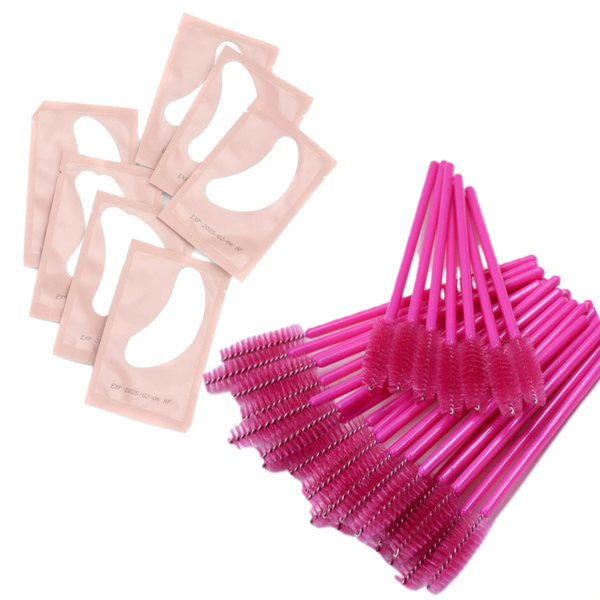 50pcs Disposable Eyelash Mascara Wands and 6xLint-Free Under Eye Patch
