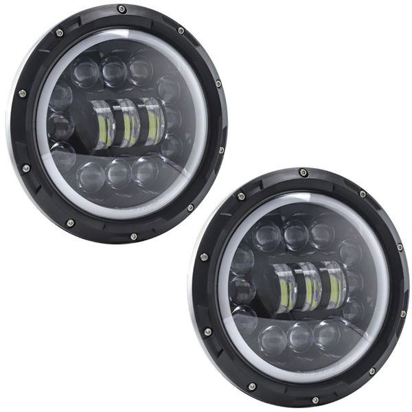 2 x Jeep Wrangler Headlights LED 7" Angel Eye Aperture 70w - PC158