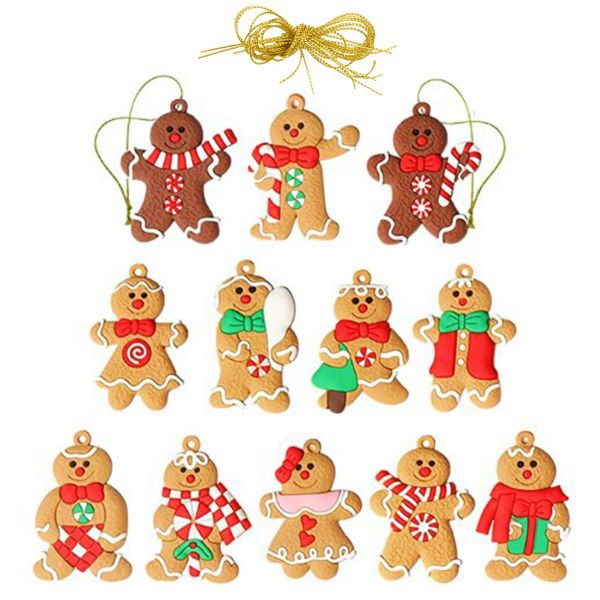 12pcs Wooden Gingerbread Christmas Ornaments, Tree Decor Set