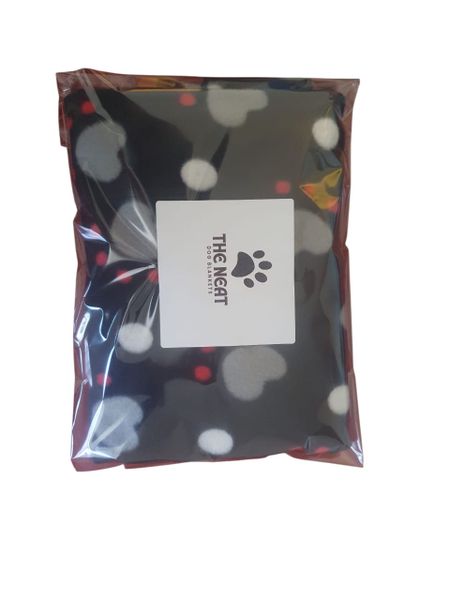 The NEAT Pet Blanket Polar Fleece - Black with Grey and Red Paws