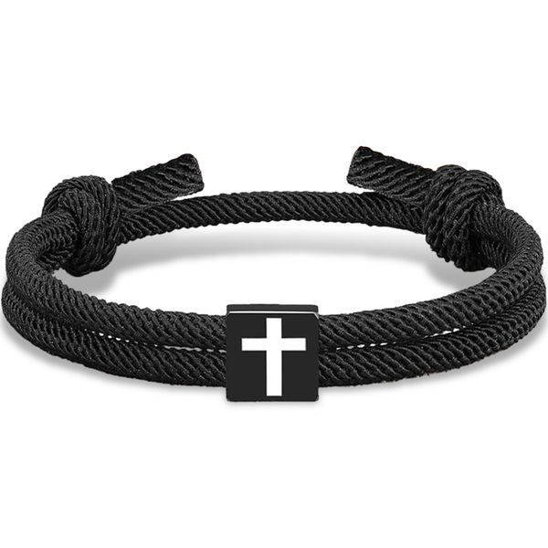 Men Cross Bracelet - Adjustable Braided Rope Bracelet, Birthday Gifts