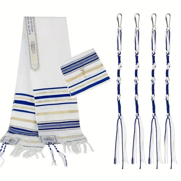 Traditional Jewish Tallit Prayer Shawl Set with Tzitzit - 180cm x 50cm