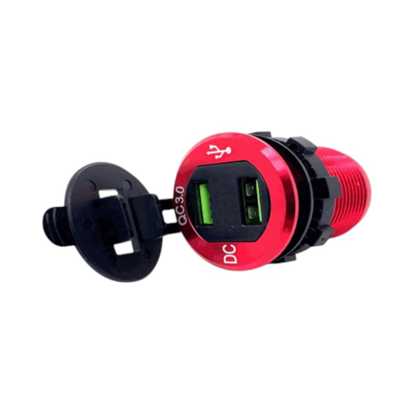 DC Power Socket with Dual 5V USB Charger - QC3.0, 12-24V, 10A