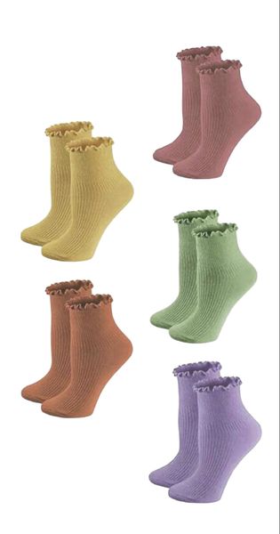 Colorful Frill Detail Ankle Socks Set