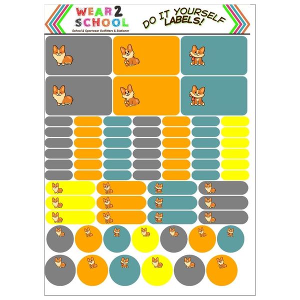 Gorgi waterproof school labels in assorted sizes