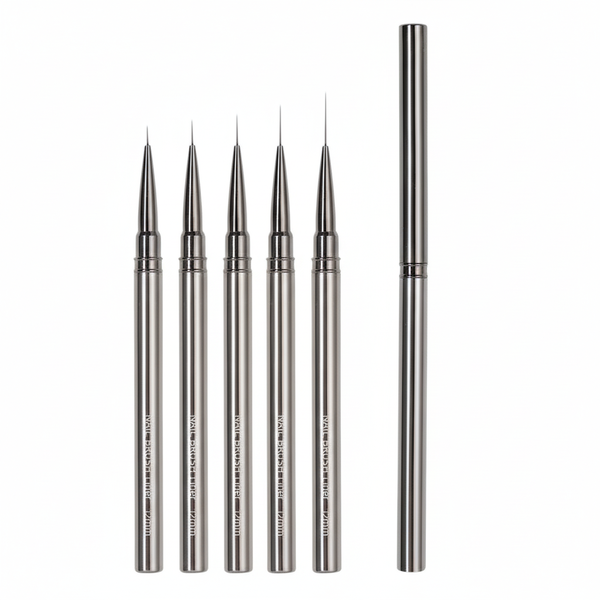 5-Piece Professional Metal Nail Art Liner Brush Set - Dark Grey