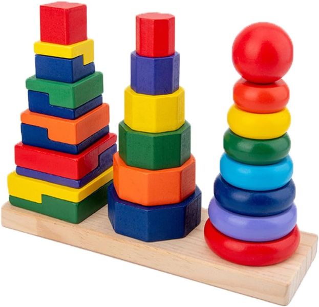 Wooden Educational Shape Sorter and Stacking Toy