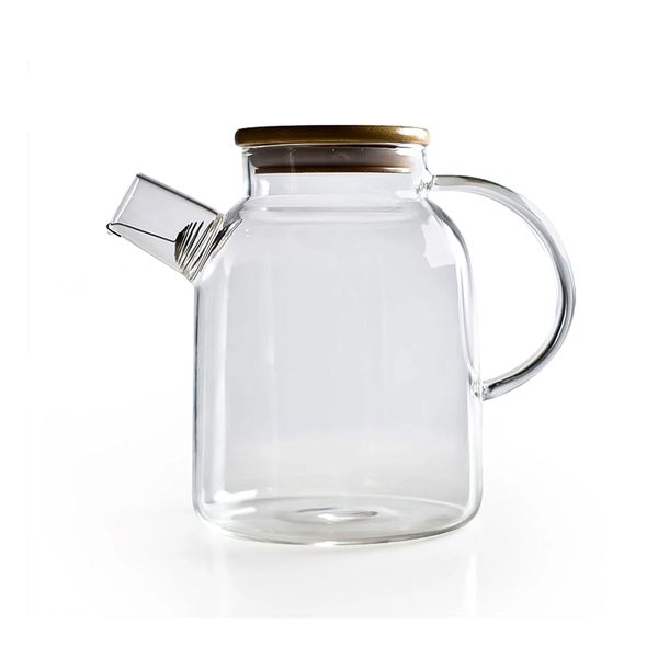 Traditional Borosilicate Glass With Wooden Lid Teapot 1.8L