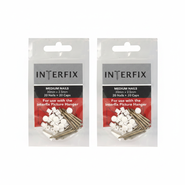 Interfix 30mm Picture Hanging Nails with Caps 20 Piece - 2 Pack