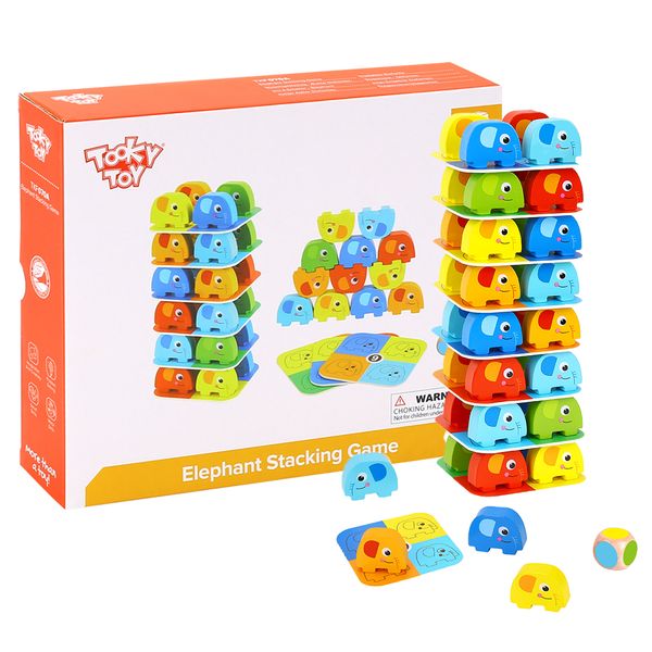 TookyToy Elephant Stacking Game Set with Activity Cards