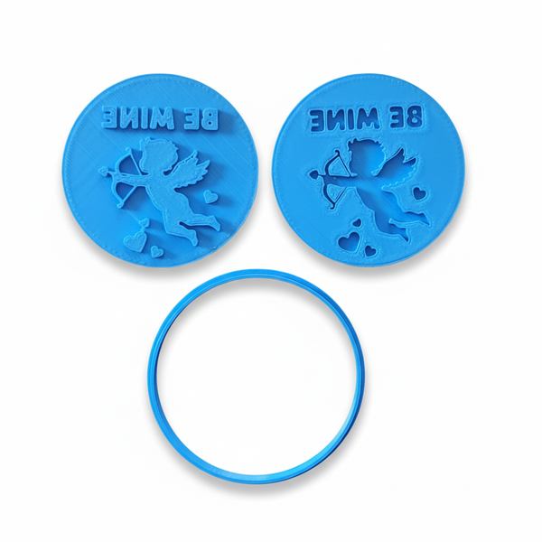 Be Mine Cupid Valentine's Day Fondant Stamp &amp; Circle Cutter Set - 6cm