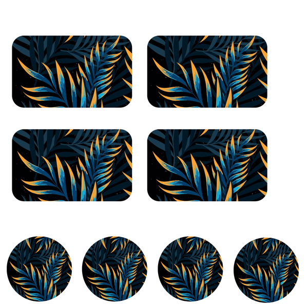 Blue Leaves Placemat &amp; Coaster Set