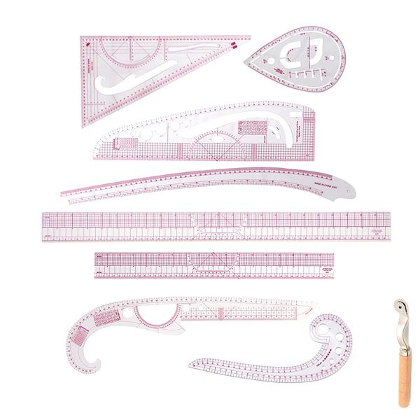 9 Piece Sewing French Curve Ruler Set Dressmakers Ruler Clear Pattern
