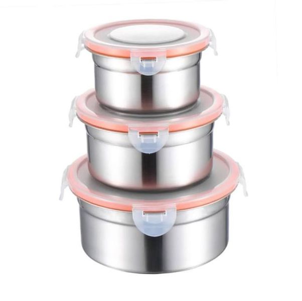3-Piece Stainless Steel Food Storage Containers with Leak-Proof Lids
