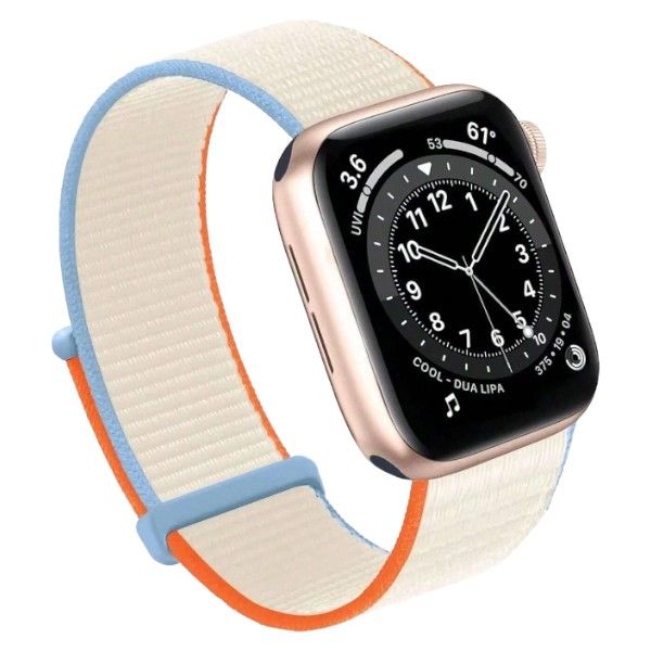 Nylon Elastic Woven Apple Watch Strap With Velcro Strap - Beige