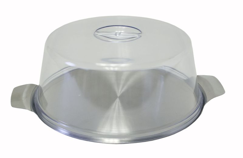 Cake Plate 30cm Stainless Steel With Acrylic Dome 12cm Height