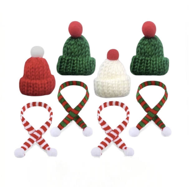 12-Piece Small Christmas Knit Hat &amp; Scarf Set - Tree Decorations