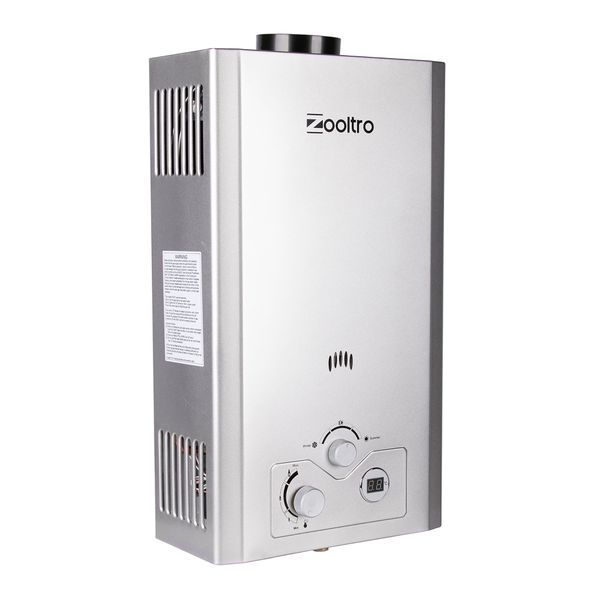 Zooltro In &amp; Outdoor Instant Gas Water Heater w/ LCD Display 12l - Silver