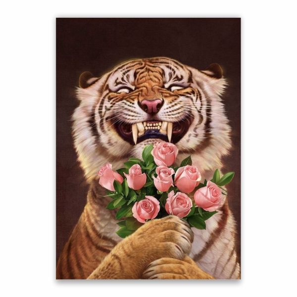 Smiling Tiger Flowers Poster - A1