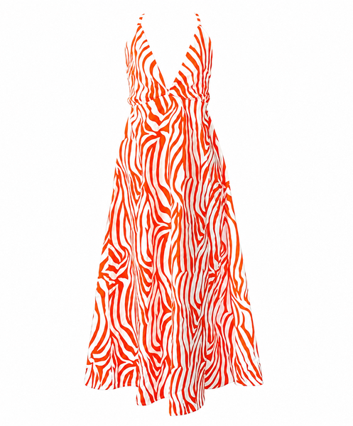 Orange Polyster A-Line Maxi Dress image