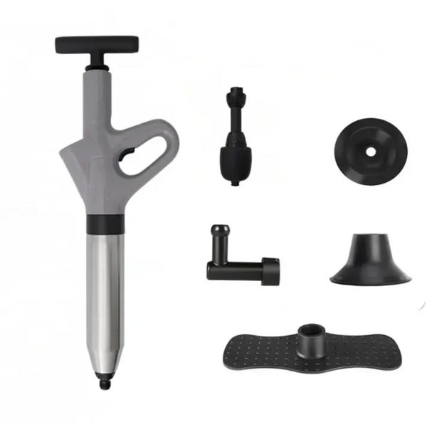 64cm Turbocharged Toilet Plunger with Pressure Barometer - Gray