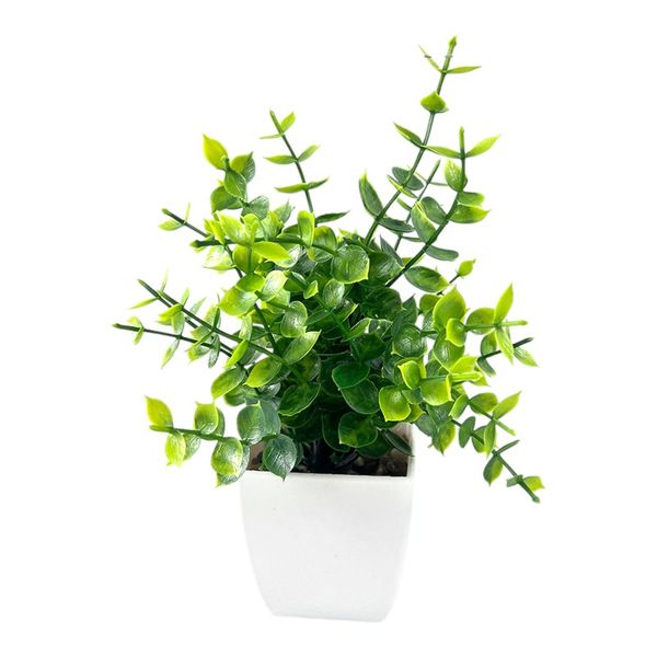 Vibrant Mini Artificial Eucalyptus Bonsai in Pot - White