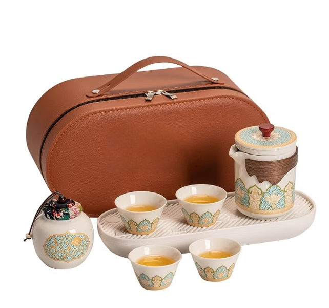 Teapot Set, One Teapot with Four Cups Ceramic Travel Kung Fu Tea Set