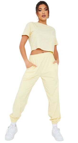 I Saw It First Ladies - Lemon Crop Top and Joggers Co Ord Set