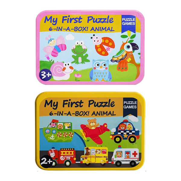 Kid's First Puzzle Early Education 6 in 1 Jigsaw Puzzles in Tin Box