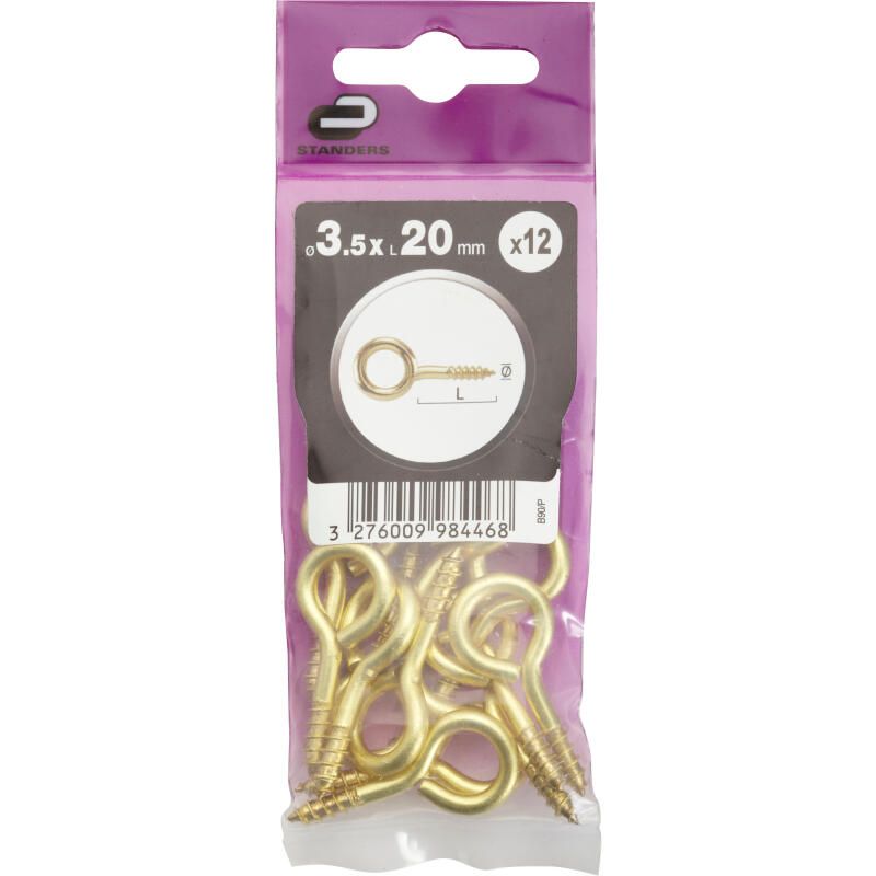H90 Screw Eye Brass 3,5x20 - 12 Piece