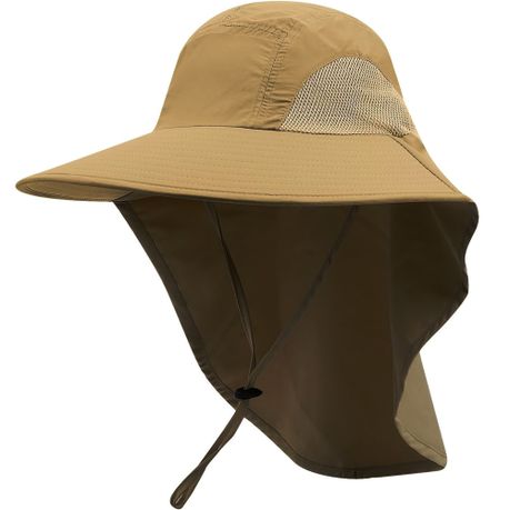 Mens Outdoor Sun Hat with Face Neck Flap UV Protection Wide Brim Fishing Hats Green in Army | One Size